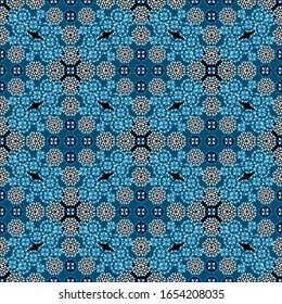 Damask luxury seamless background. Filigree oriental ornament. Decorative colorful blue pattern in mosaic ethnic style. Arabian motifs. Idea for design textile, material, fabric, wallpaper Vector