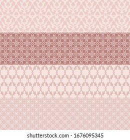 Damask luxury seamless background. Filigree oriental ornament. Decorative pink pattern in mosaic ethnic style. Arabian motifs. Idea for design textile, material, fabric, wallpaper Vector