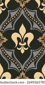 Damask modern fleur de lis seamless pattern element. Vintage classical old fashioned damask ornament, seamless texture for wallpapers, textile.