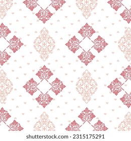 Damask motif pattern with small hearts,victorian style