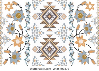 Damask Navajo tribal vector seamless pattern. Native American ornament. Ethnic South Western decor style. Ikat Boho geometric ornament. Vector seamless pattern. Mexican blanket, rug. Woven carpet