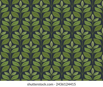 Damask organic leaves seamless pattern. Vector retro style background print. Decorative flower texture.