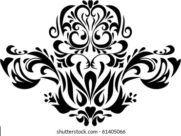 Damask ornament. Black and white. Illustration, vector.