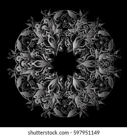 Damask ornament. Traditional vector and silver pattern. Classic oriental background with gray doodles.
