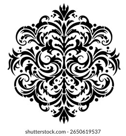Decoração ornamental de damasco para corte a laser e cnc. Motivo heráldico vintage. Elemento de padrão floral real elegante para quadro de design, estêncil, borda. Ilustração vetorial