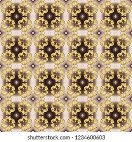 Damask ornamental ornament. Classic oriental pattern over brown, beige and yellow colors. Traditional vector and golden pattern.