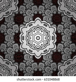 Damask ornamental pattern for design. Vector ornamental pattern on brown background with white elements.