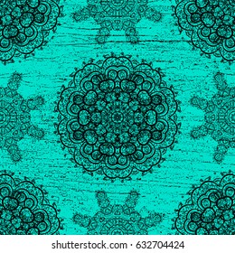 Damask ornamental pattern for design. Vector ornamental pattern on blue background with black elements.