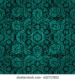 Damask ornamental pattern for design. Vector on blue background with black elements.