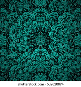 Damask ornamental pattern for design. Vector ornamental pattern on blue background with black elements.