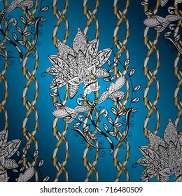 Damask ornamental pattern repeating background. Gold Wallpaper on texture background. Golden element on blue, white and black colors. Gold blue, white and black floral ornament in baroque style.