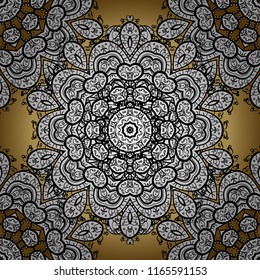 Damask ornamental repeating background. Golden element on white, black and yellow colors. Gold Wallpaper on texture background. Gold floral ornament in baroque style.