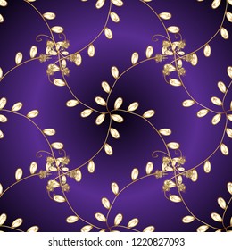 Damask ornamental repeating background. Golden element on violet, gray and brown colors. Gold Wallpaper on texture background. Gold floral ornament in baroque style.
