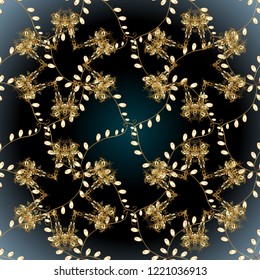 Damask ornamental repeating pattern. Gold floral ornament in baroque style. Golden element on red, pink and neutral colors. Antique golden repeatable wallpaper.