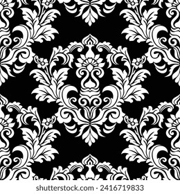 Damast-nahtloses Muster für Ziergegenstände. Tapete mit Blumenmuster, Stoff. Element, Vektorhintergrund.
