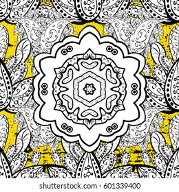 Damask ornamental yellow floral flower pattern background on vector. Ornate vector decoration.