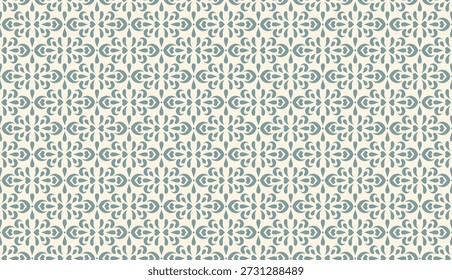 Damask ornate seamless pattern. Floral teal green design for wallpaper, fabric, stationery, and decorative elements. Classic background reminiscent of traditional Eastern and European patterns.