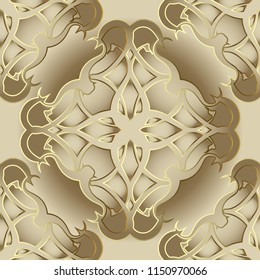 Damask ornate vector 3d seamless pattern. Oriental arabian style ornamental background. Antiue deccorative luxury floral ornaments with beautiful abstract elements, shapes, gold lines. Wallpaper.