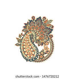 Damask Paisley isolated pattern. Vintage illustration in batik style