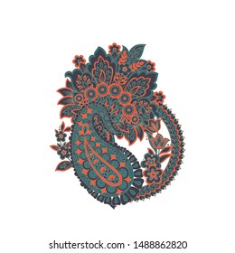 Damask Paisley isolated pattern. Vintage illustration in batik style