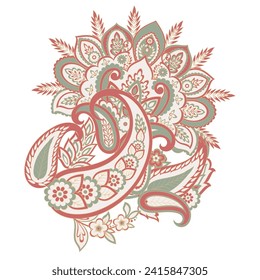 Damask paisley isolated vector floral ornament