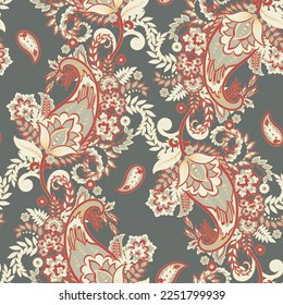 Damask Paisley seamless vector pattern for fabric design. Vintage textile backgournd