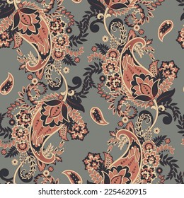 Damask Paisley seamless vector pattern for fabric design. Vintage textile backgournd