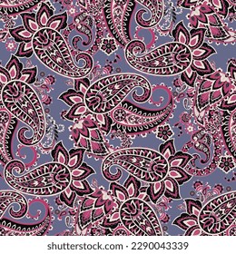 Damask Paisley seamless vector pattern for fabric design. Vintage textile backgournd
