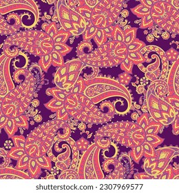 Damask Paisley seamless vector pattern for fabric design. Vintage textile backgournd