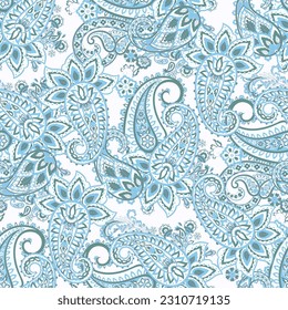 Damask Paisley seamless vector pattern for fabric design. Vintage textile backgournd