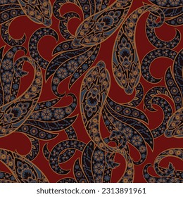 Damask Paisley seamless vector pattern for fabric design. Vintage textile background