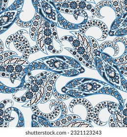 Damask Paisley seamless vector pattern for fabric design. Vintage textile background