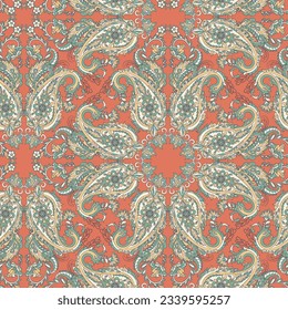 Damask Paisley seamless vector pattern for fabric design. Vintage textile background