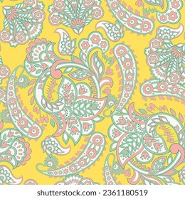 Damask Paisley seamless vector pattern for fabric design. Vintage textile background