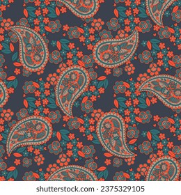Damask Paisley seamless vector pattern for fabric design. Vintage textile background