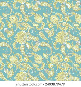 Damask Paisley seamless vector pattern for fabric design. Vintage textile background
