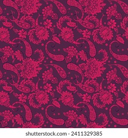 Damask Paisley seamless vector pattern for fabric design. Vintage textile background