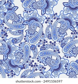 Damask Paisley seamless vector pattern for fabric design. Vintage textile background