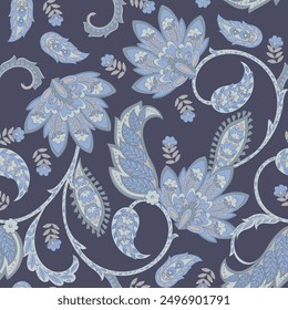 Damask Paisley seamless vector pattern for fabric design. Vintage textile background