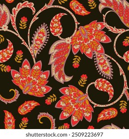 Damask Paisley seamless vector pattern for fabric design. Vintage textile background