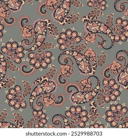 Damask Paisley seamless vector pattern for fabric design. Vintage textile background