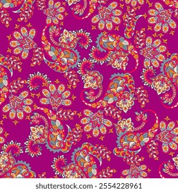 Damask Paisley seamless vector pattern for fabric design. Vintage textile background