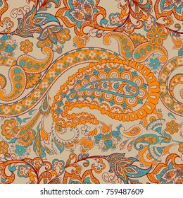 Damask paisley seamless vector pattern. Floral vintage background
