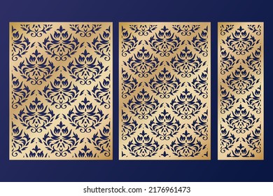 Damask panel set, laser cut templates, vector.