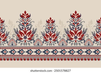 Damask pattern background vector illustration.Ikat floral pattern on brown background.ikat design pattern traditional,Aztec style,abstract.design for texture,fabric,clothing,wrapping,decoration,sarong