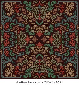 damask pattern bandana with abstract and vintage tapestry motifs, perfect for fabrics and decoration