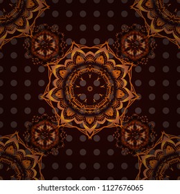 Damask pattern in baroque style. Baroque damask vintage orange, red and brown vector seamless pattern background. Wallpaper with antique medieval baroque abstract mandalas and ornaments.