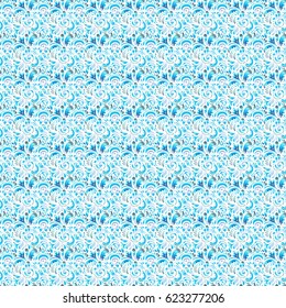 Damask pattern in baroque style. Baroque damask vintage blue vector seamless pattern background. Wallpaper with antique doodle medieval baroque abstract ornament.