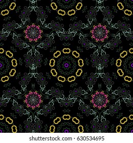 Damask pattern in baroque style. Baroque damask vintage violet, pink and blue vector seamless pattern background. Wallpaper with antique medieval baroque abstract ornament.