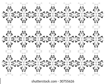 Damask pattern black and white with butterflies